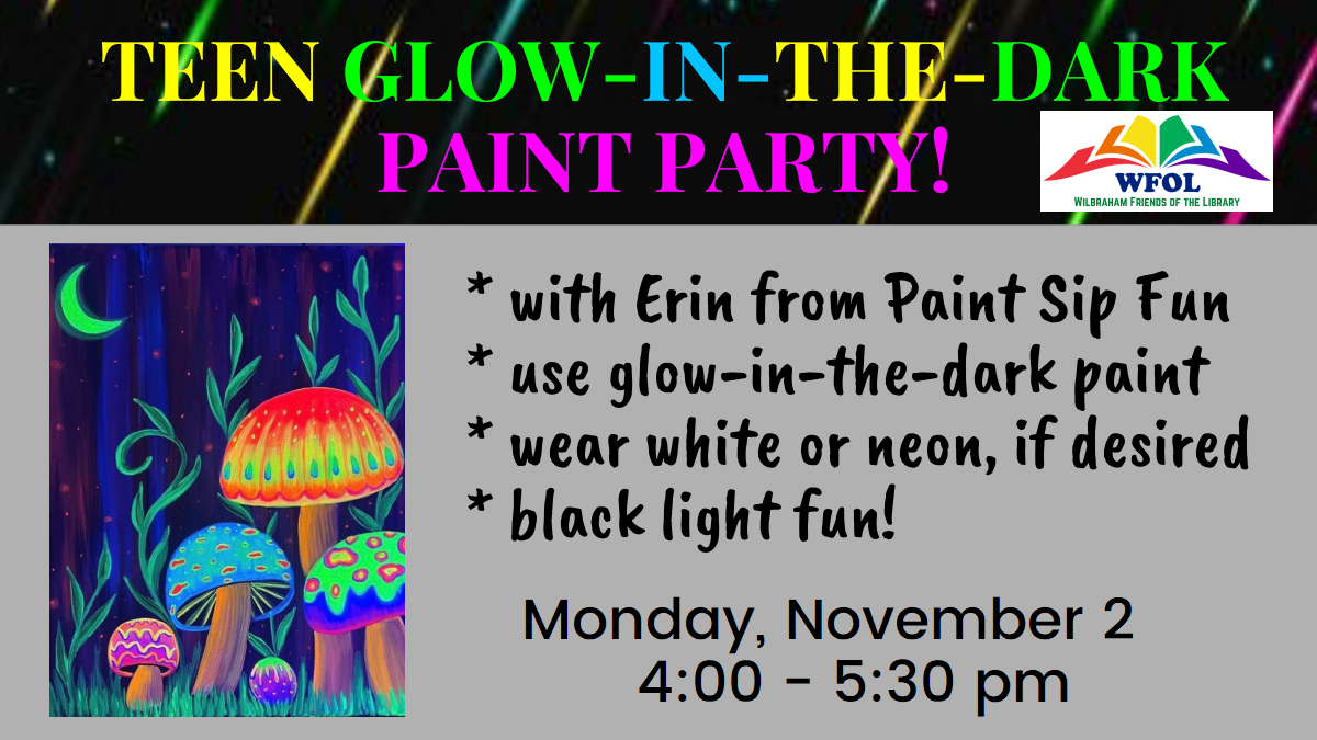 image of neon mushrooms with glow paint party info
